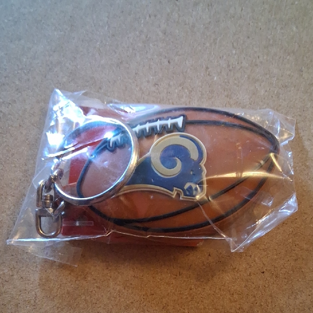 Football Keychain with Blue and Brown Design